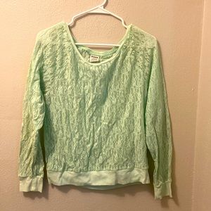 PINK sheer mint long sleeve top size small petite